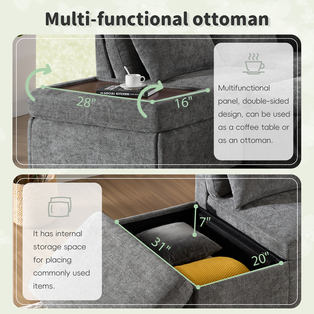 107'' Modular Sectional Pull-out Sofa, L shape with Wide Seats, Free