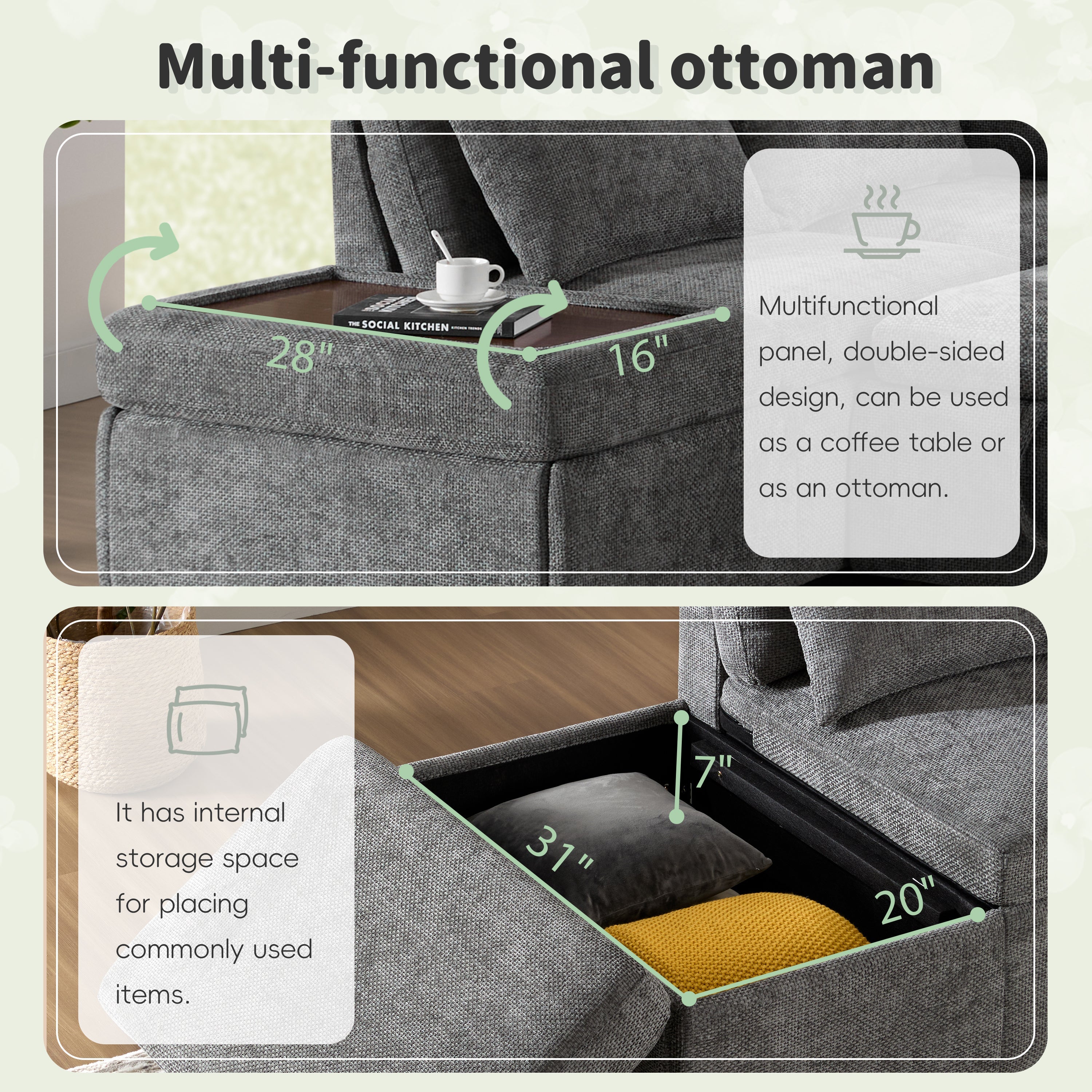 107'' Modular Sectional Pull-out Sofa, L shape with Wide Seats, Free