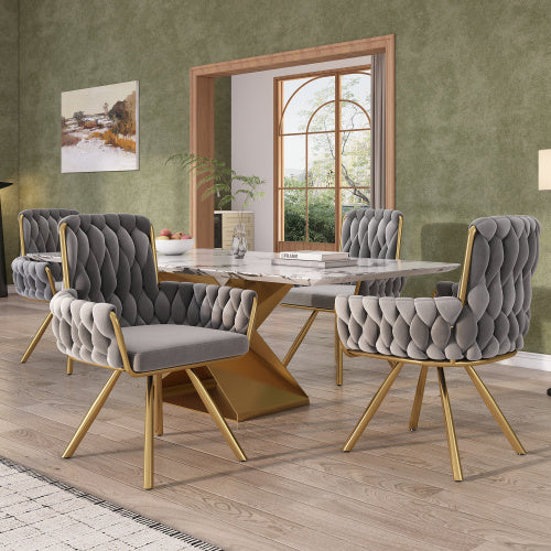 Velvet Dining Chair, Armchair, Single Luxurious Living Room And Bedroom Swivel Chair, Leisure Swivel Chair With Four Metal Support Legs, Gray