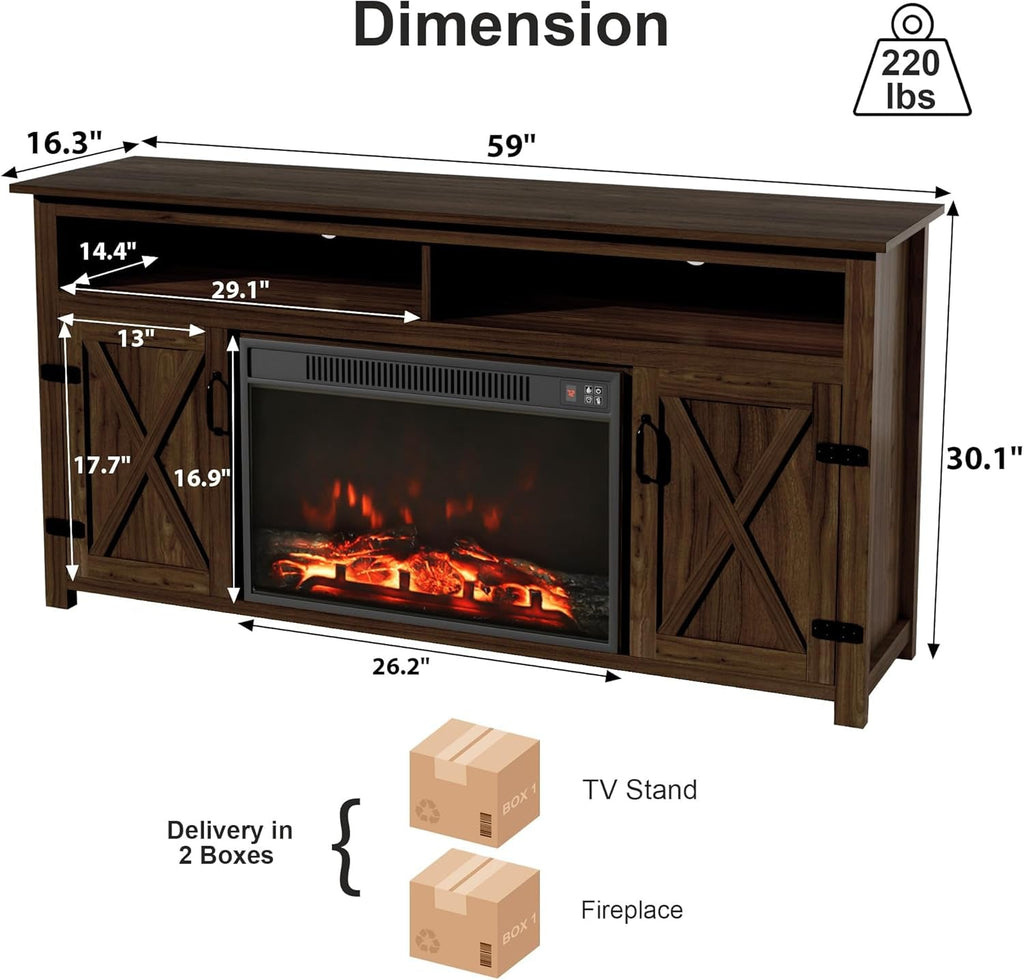 Farmhouse Fireplace TV Stand for Tvs up to 65 Inch Highboy Peach Maple