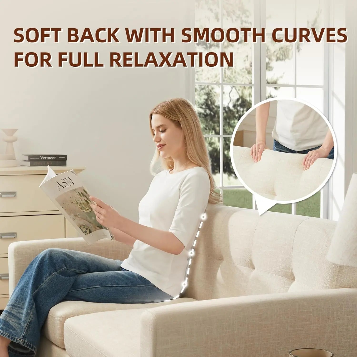 Modern Beige Loveseat for Small Spaces Peach Maple