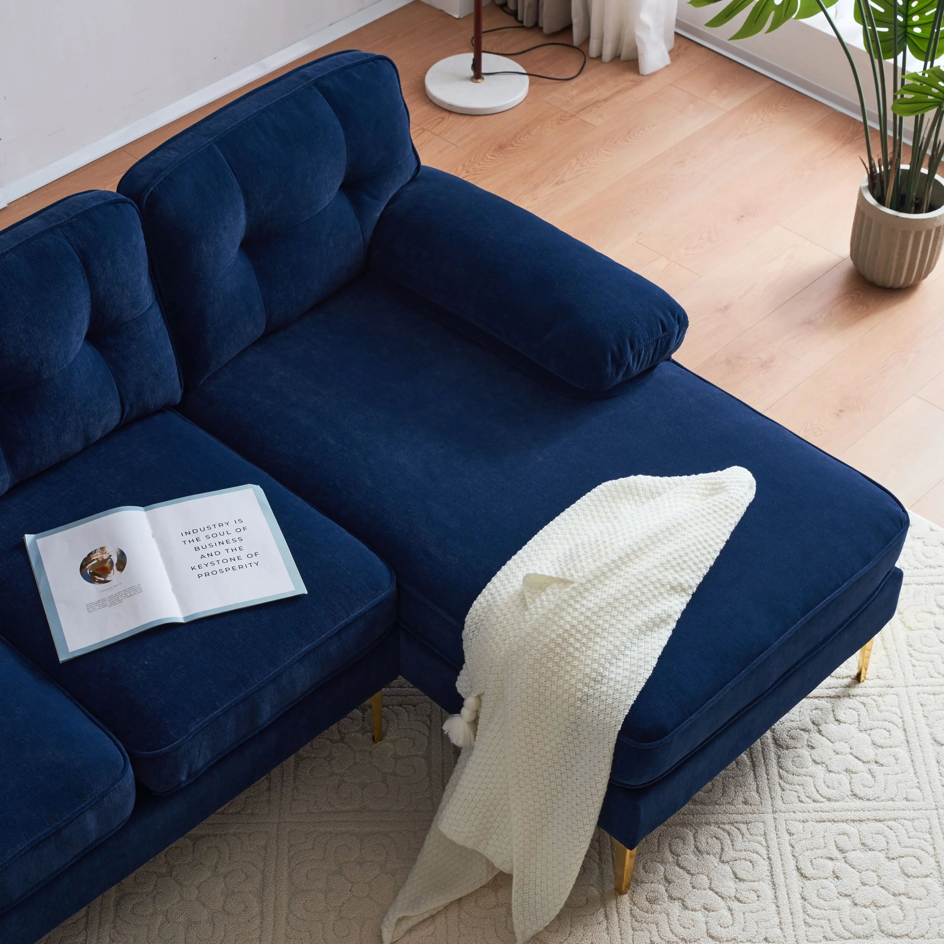 82.6' Modern Sectional Sofas Couches Velvet L Shaped Couches for Sangria Beech