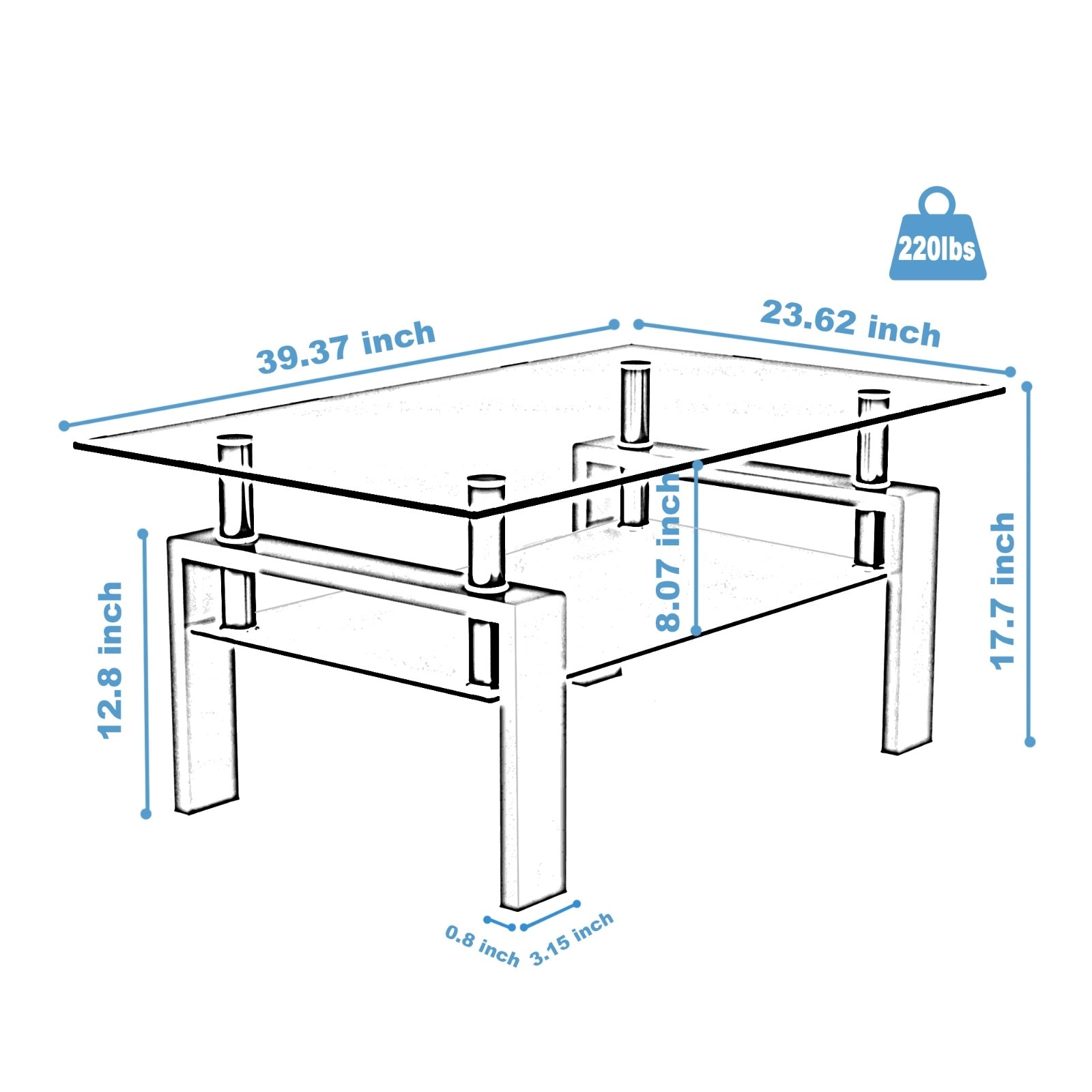 Black Glass Rectangle Coffee Table Modern Side Center For Living Room CJDropshipping