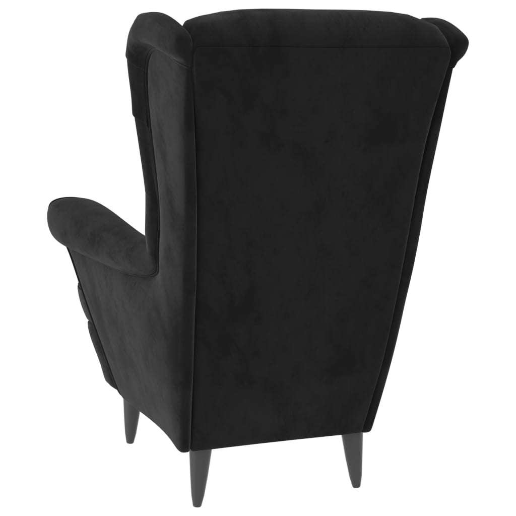 Wingback Chair with Footstool Black Velvet