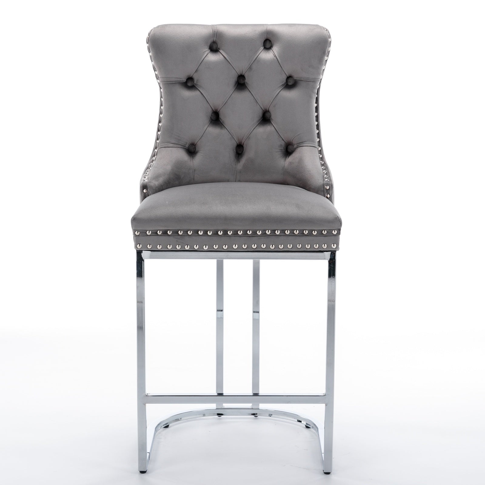 26 Velvet Bar Stools Set Of 2, Counter Height With Button Back  Rivet Trim