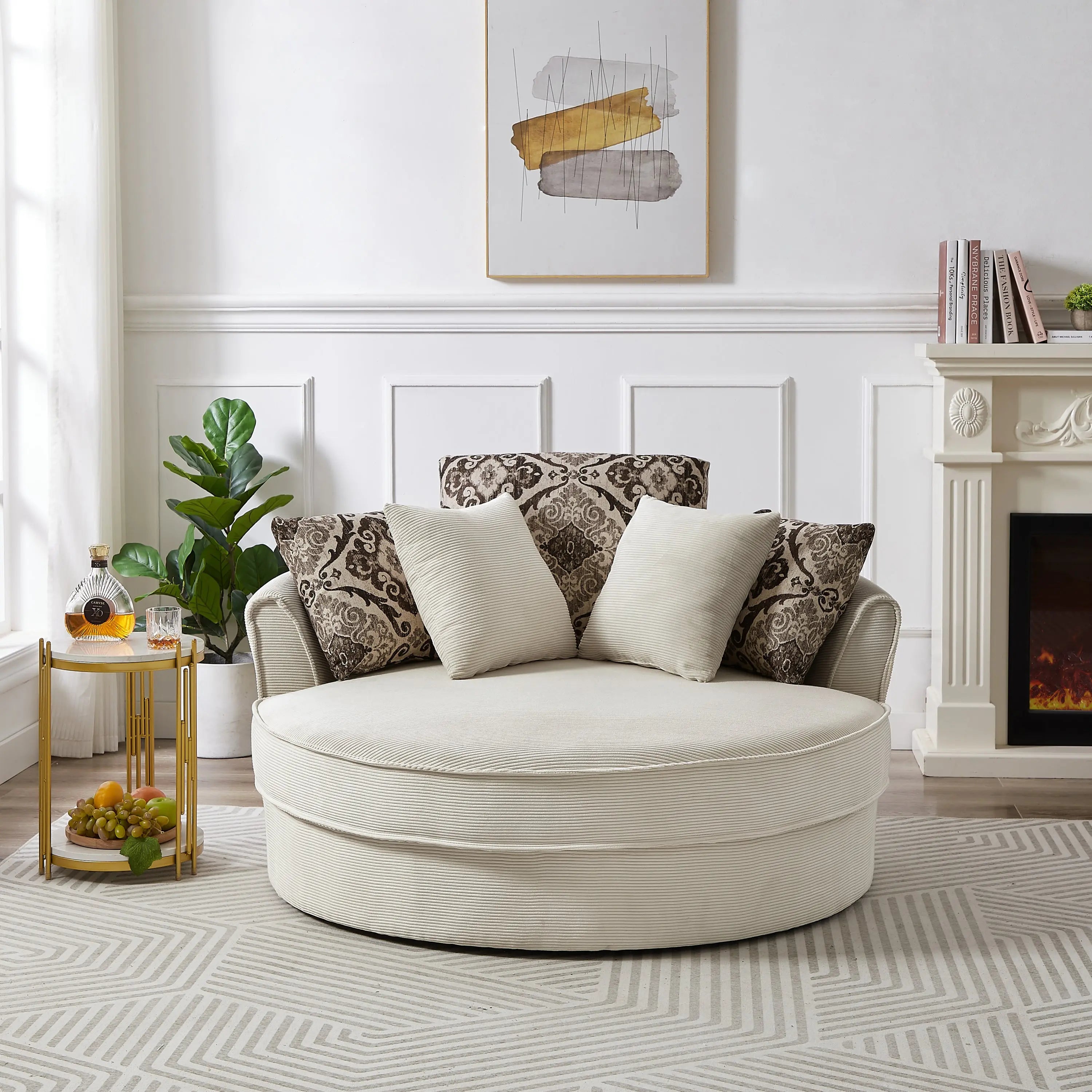 Swivel Accent Barrel Chair with 5 Movable Pillow 360 Degree Swivel Sangria Beech