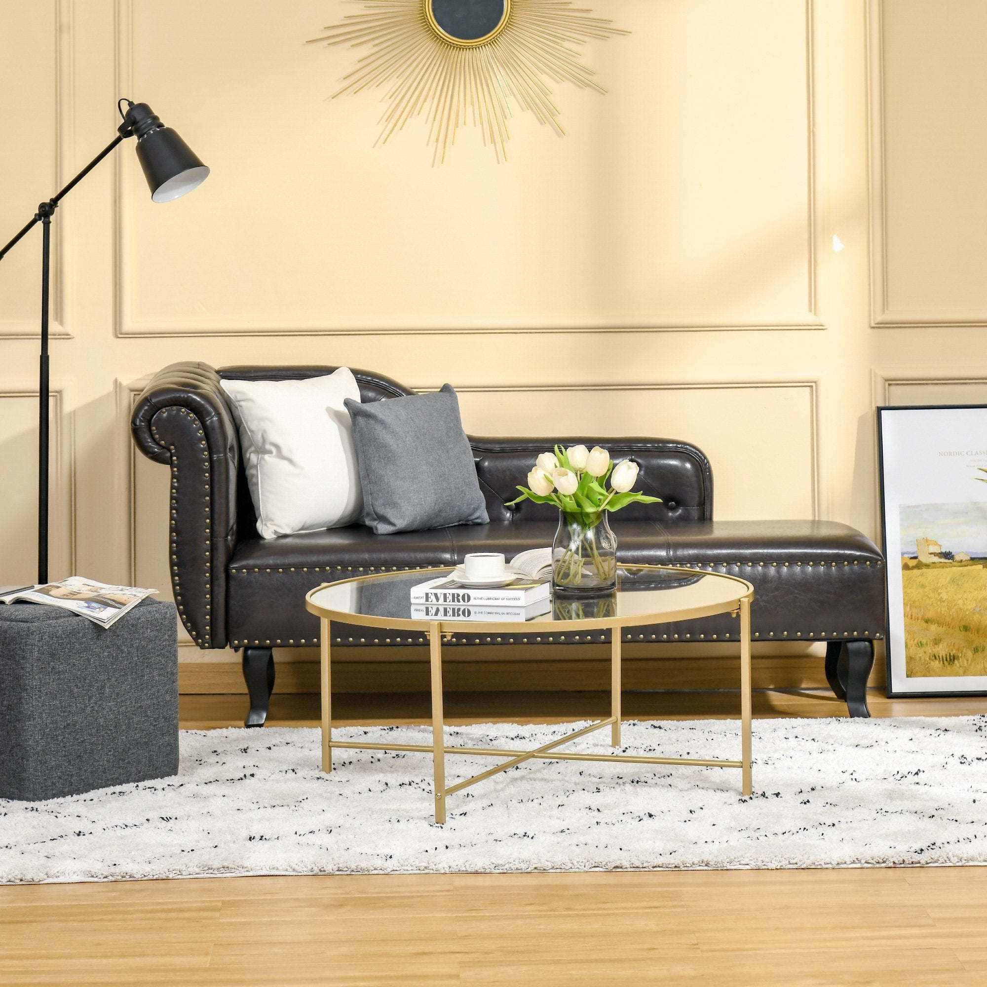 HOMCOM Contemporary Coffee Tables with Metal Base, Round Side Table Taupe Shadow