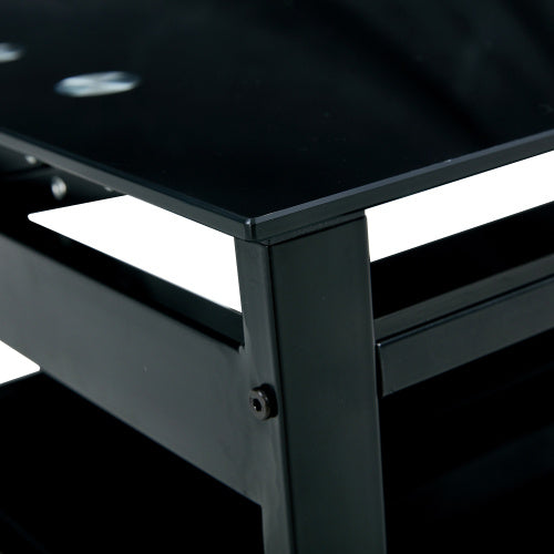 Glass Lift Top Coffee Table, Modern Simple 2-Layer Tempered Glass Coffee Table For Living Room, Black CJDropshipping