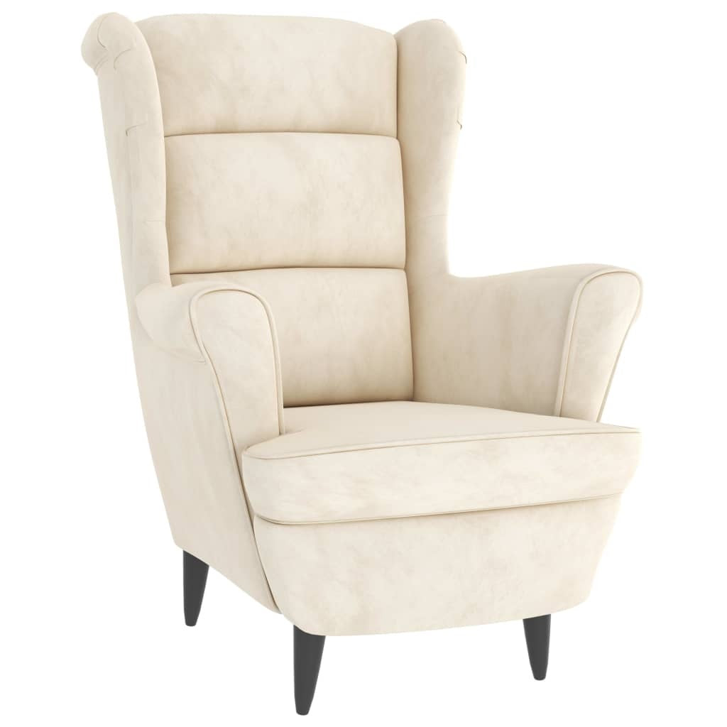Wingback Chair with Footstool Cream Velvet