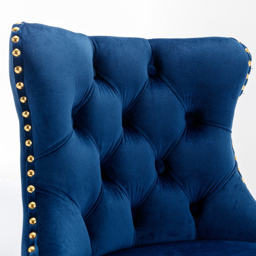 Golden Swivel Velvet Barstools Adjusatble Seat Height From 25-33 Inch Blue,Set Of 2