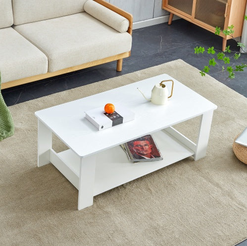 A Modern And Practical White Coffee Table And Coffee Table. The Double Layered Coffee Table Is Made Of MDF Material,. Suitable For Living Room, Bedroom, And Study.43.3x21.6x16.5  CT16 CJDropshipping