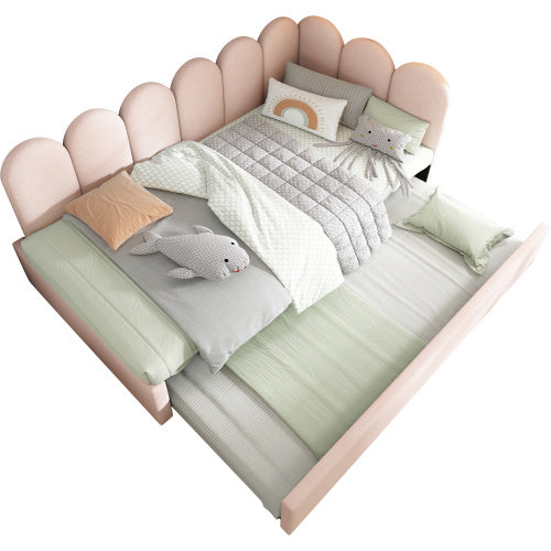 Upholstered Bed Daybed With Pull-Out Bed, 3FT Single Sofa Bed 90X190Cm,Guest Beds For Adults And Children, Bed With Metal Slatted Frame, Velvet, Pink No Mattress