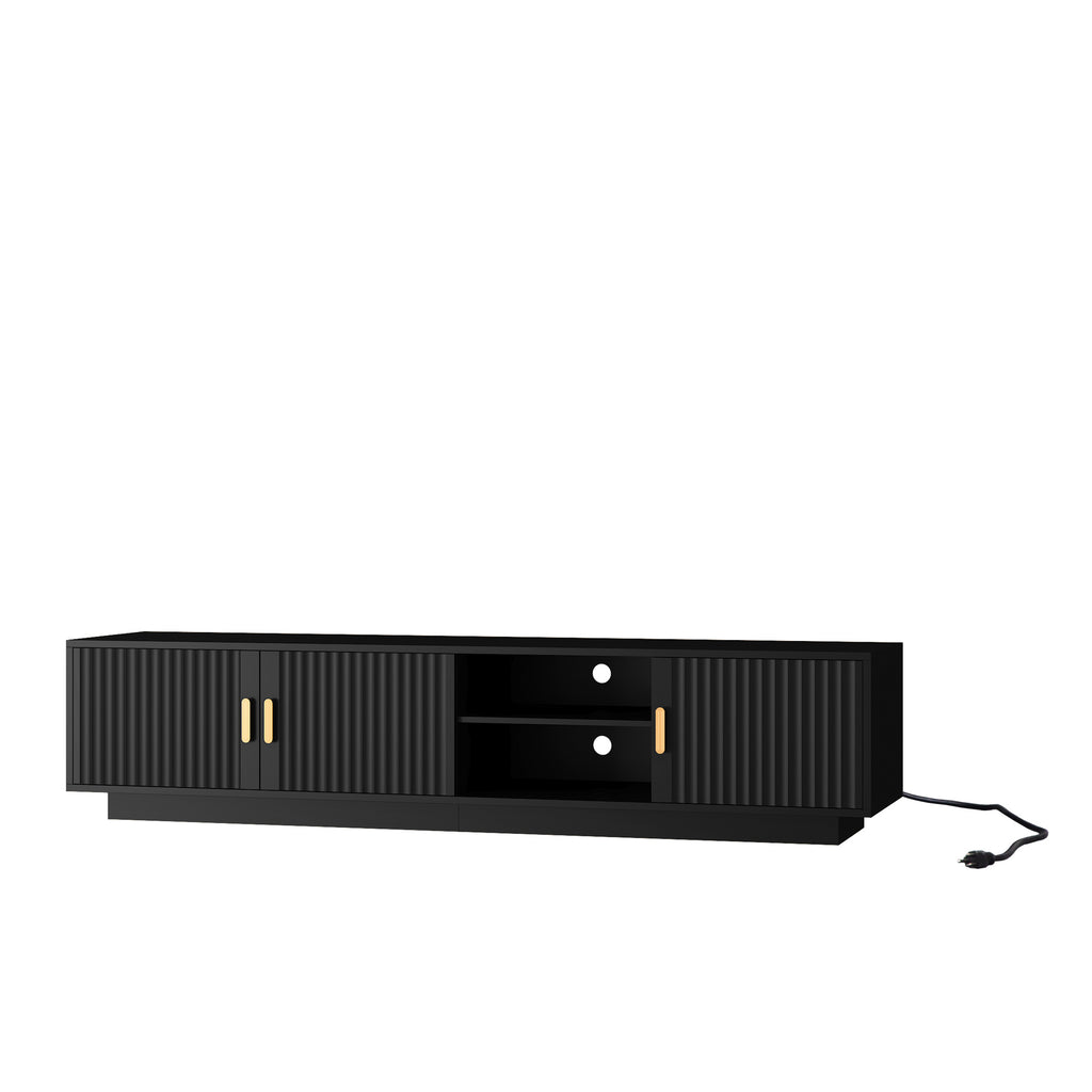 Mid Century Modern TV Stand With LED Lights For 80 Inch TV, Entertainment Center Wooden TV Stand, TV Stand Desk Media Cabinet With Storage For Living Room Bedroom