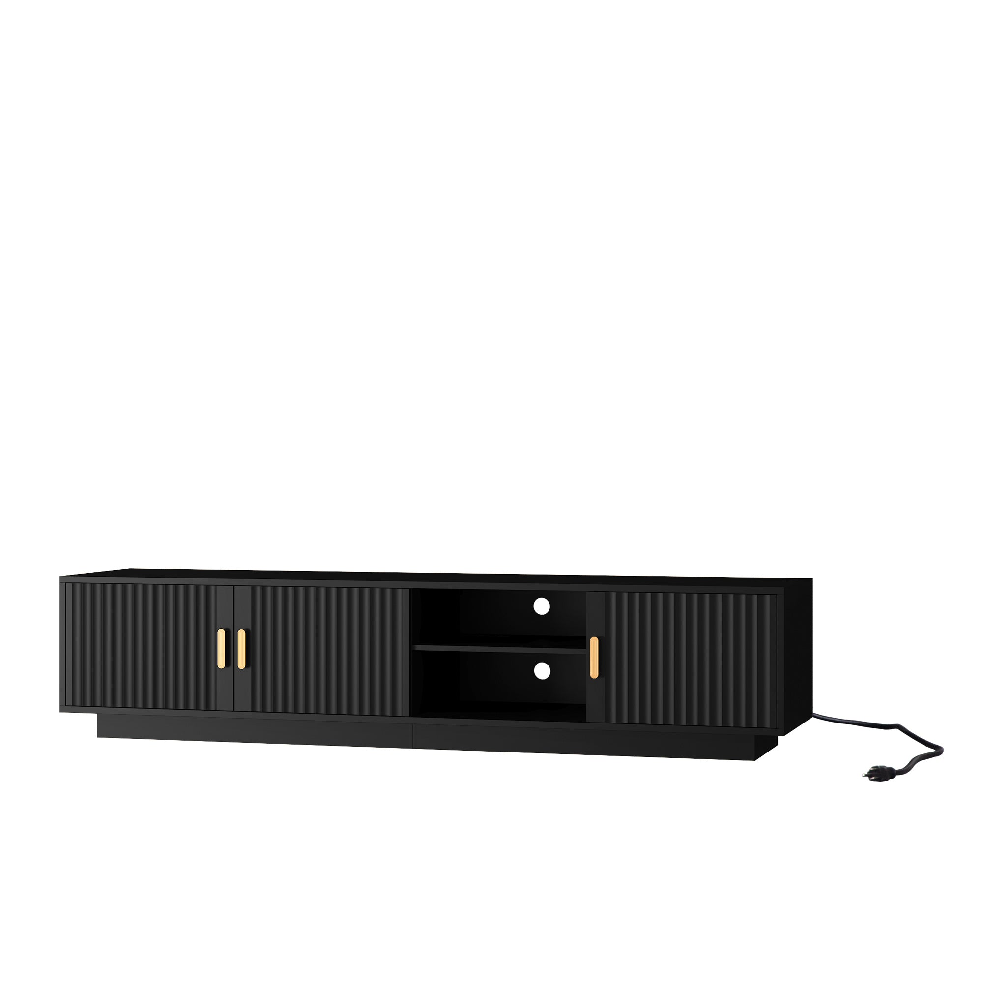 Mid Century Modern TV Stand With LED Lights For 80 Inch TV, Entertainment Center Wooden TV Stand, TV Stand Desk Media Cabinet With Storage For Living Room Bedroom