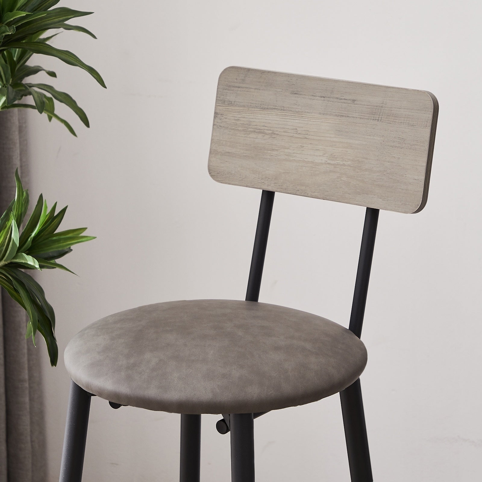 Bar Table Set With 2 Stools, PU Soft Seat & Backrest, Grey, 23.62 W X 35.4 H