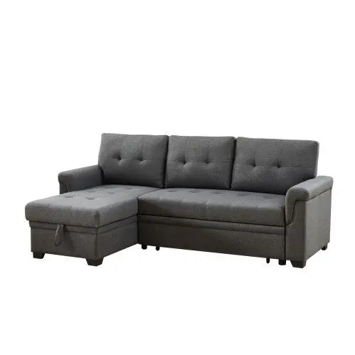 Dark Gray Linen Reversible Sleeper Sectional Sofa With Storage Chaise CJDropshipping