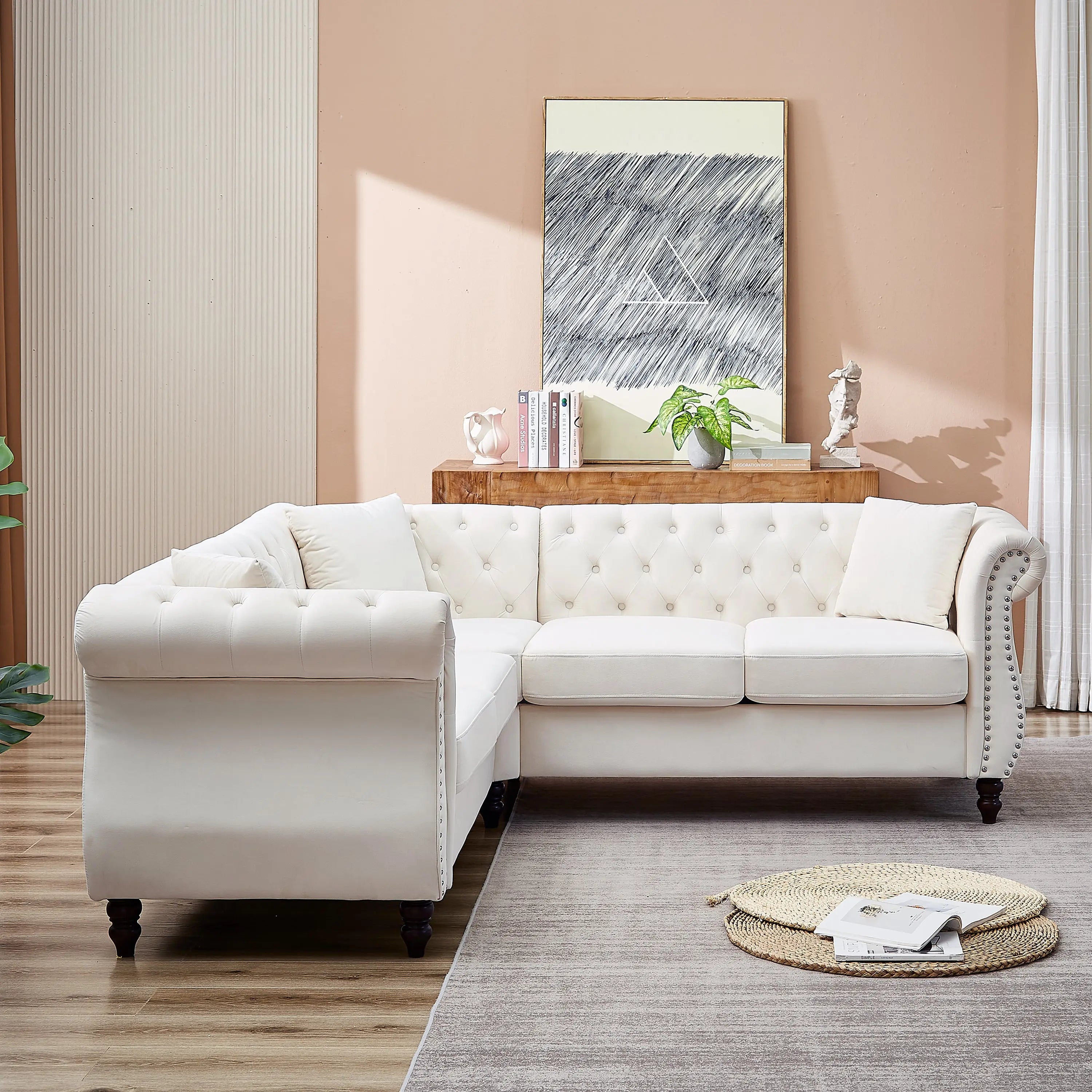 83.5-Inch Oversized Corner Sofa Covers, L-Shaped Sectional Couch, Sangria Beech