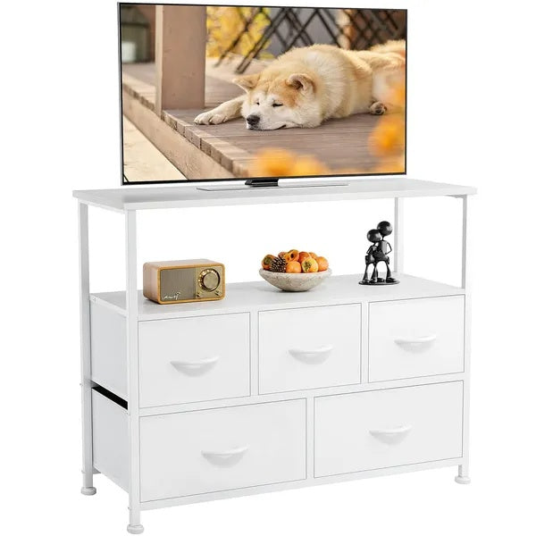 Dresser For Bedroom, Chest Of Drawers, 5 Drawer Dresser, Closet Fabric Dresser With Metal Frame Tv Stand