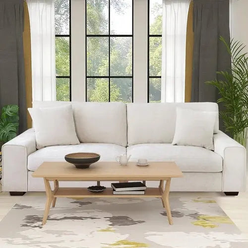 Modern Beige Chenille Recliner Sofa for Living Room Peach Maple