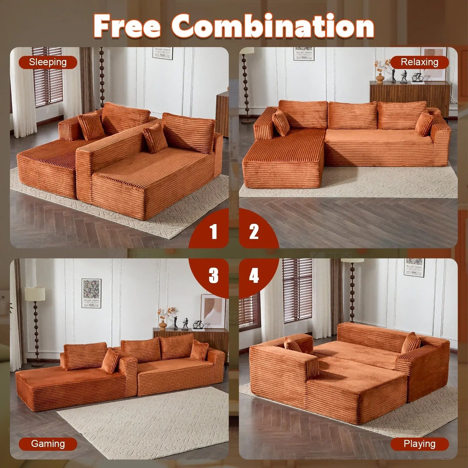 Compression Sectional Couch With Comfy Chaise, Boneless L Shape Sofa Crimson Medea