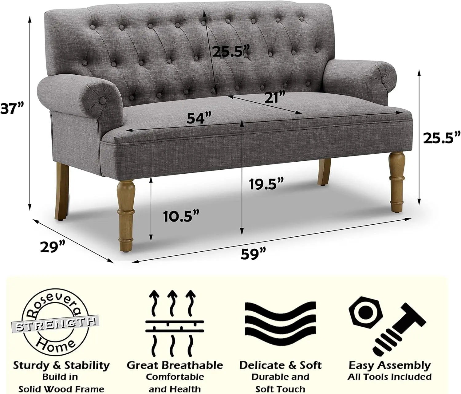 Dove Gray Loveseat Sofa for Living Room Peach Maple