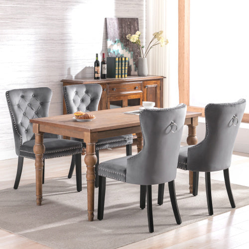 Elvet Dining Chairs Set Of 2 ,4, 6 With OAK Legs, Button, Chrome Knocker And Nailhead Trim Bedroom Chair Kitchen Chair Living Room Lounge Leisure Chair Grey, 2pcs,4pcs,6pcs