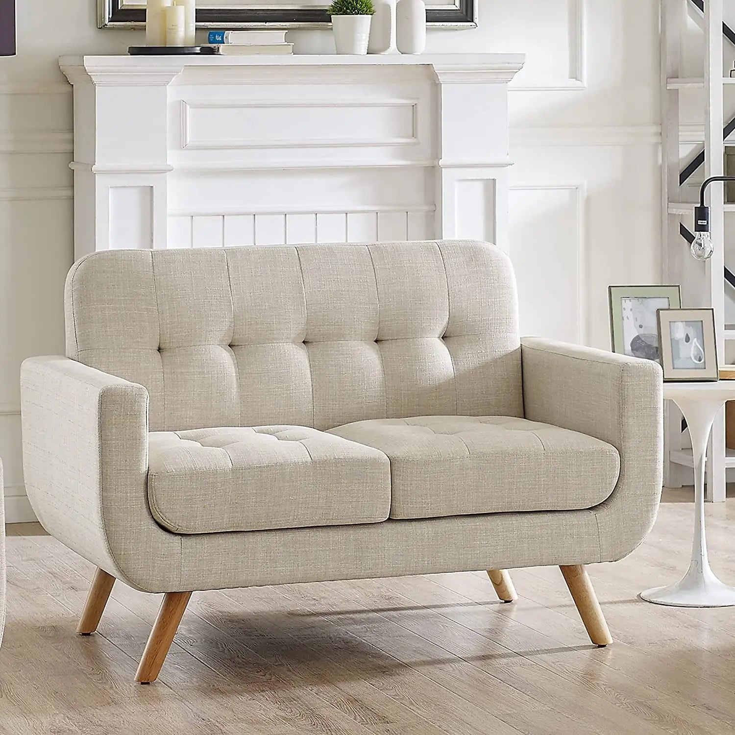 Elena Beige Accent Armchair for Living Room Peach Maple