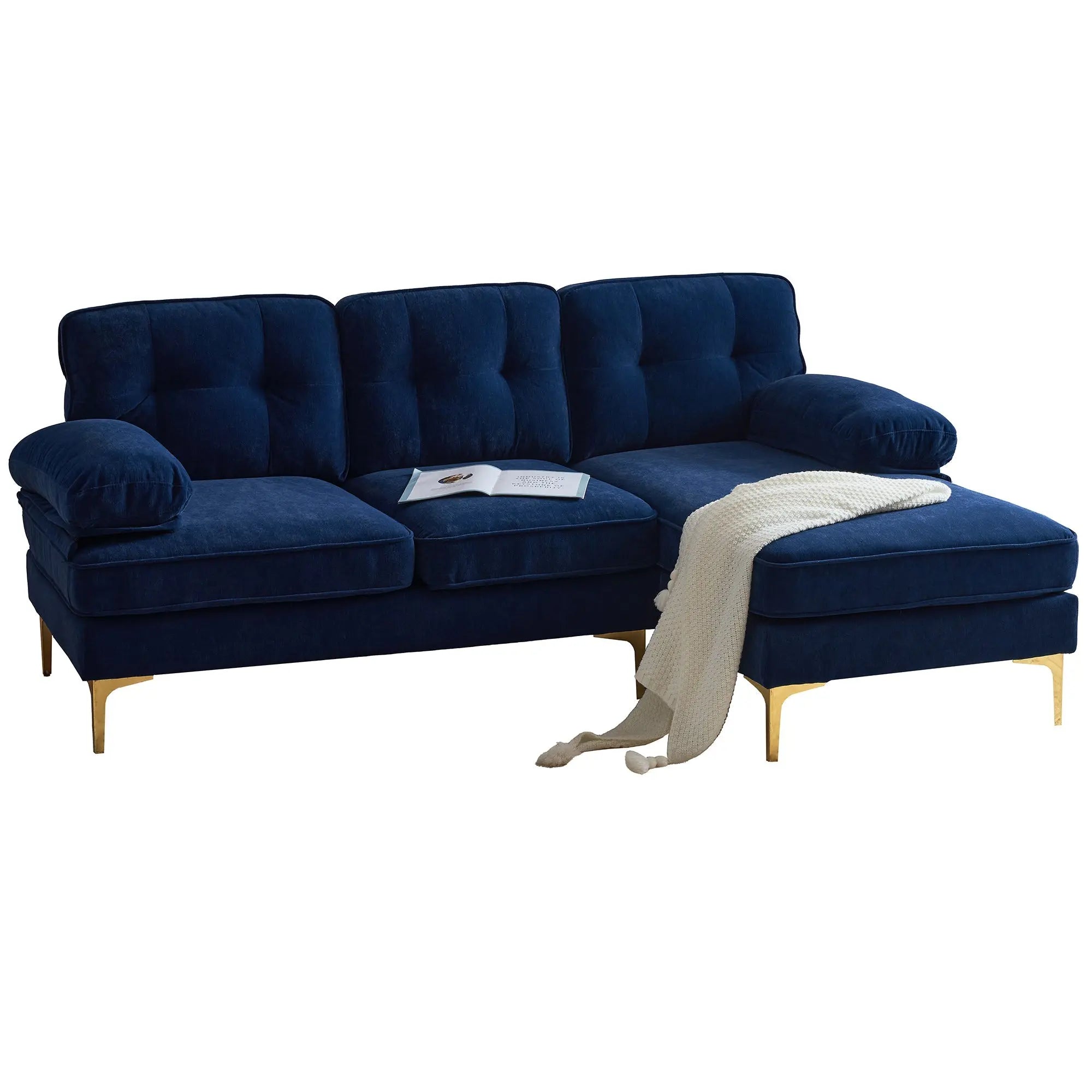 82.6' Modern Sectional Sofas Couches Velvet L Shaped Couches for Sangria Beech