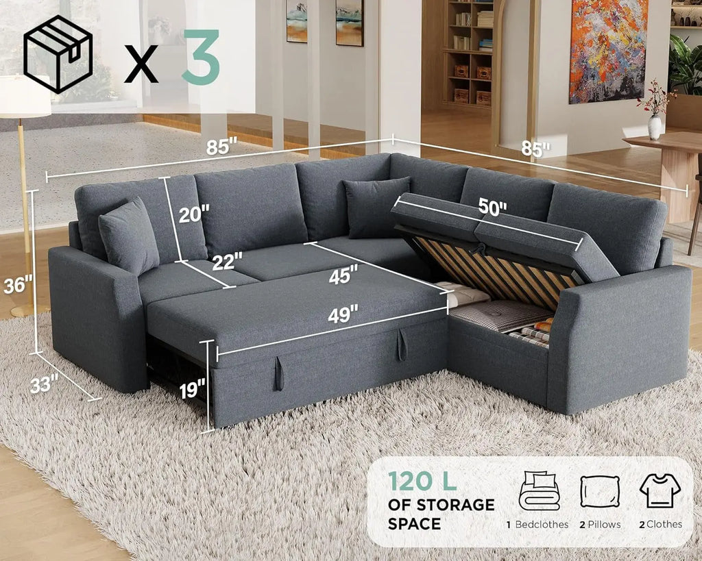 Oversized L-Shaped Sleeper Sectional Sofa with Storage Peach Maple
