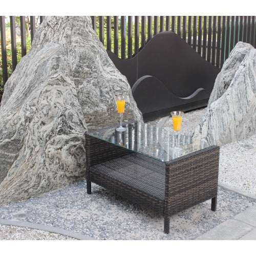 Outdoor Patio Furniture Coffee Table With Clear Tempered Glass CJDropshipping