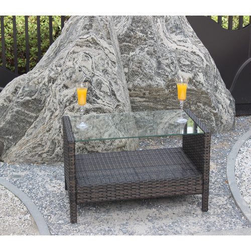 Outdoor Patio Furniture Coffee Table With Clear Tempered Glass CJDropshipping