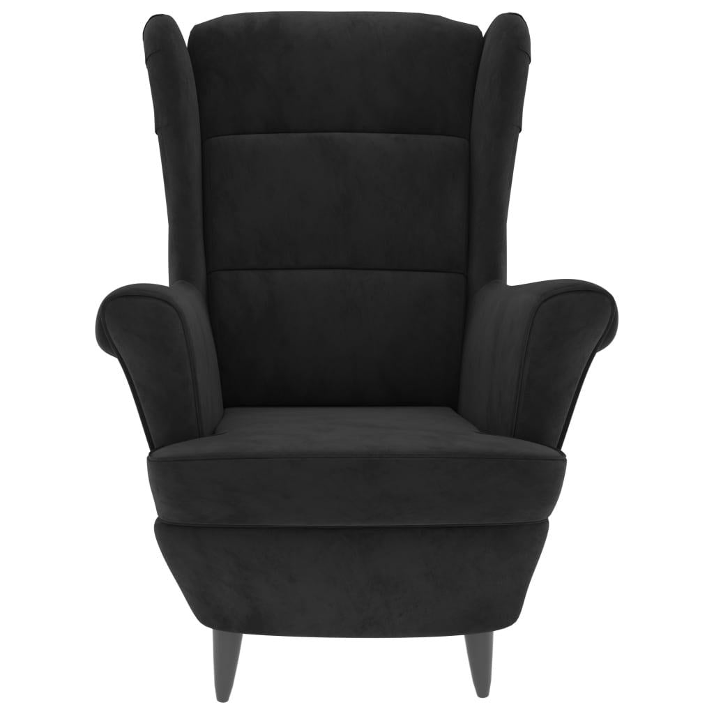 Wingback Chair with Footstool Black Velvet