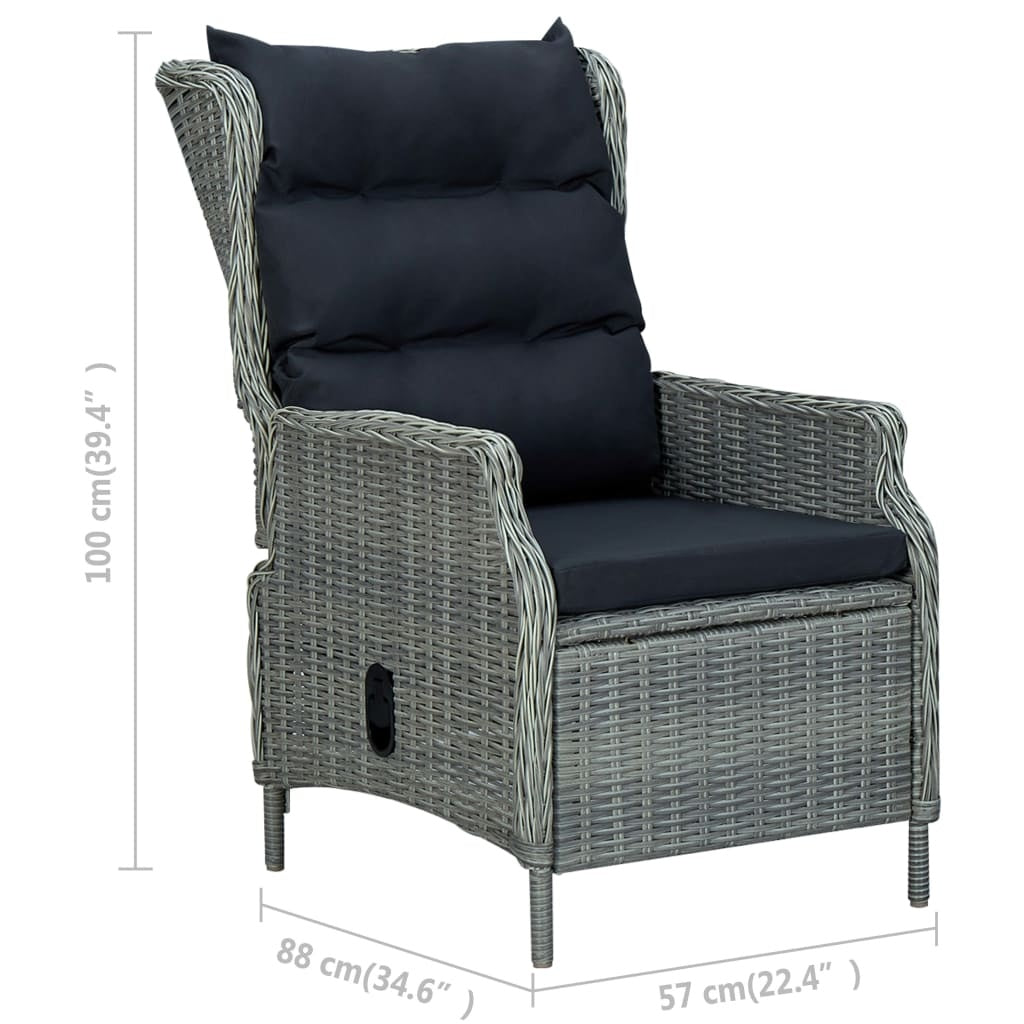 Adjustable Garden Chair with Cushions Poly Rattan Light Grey