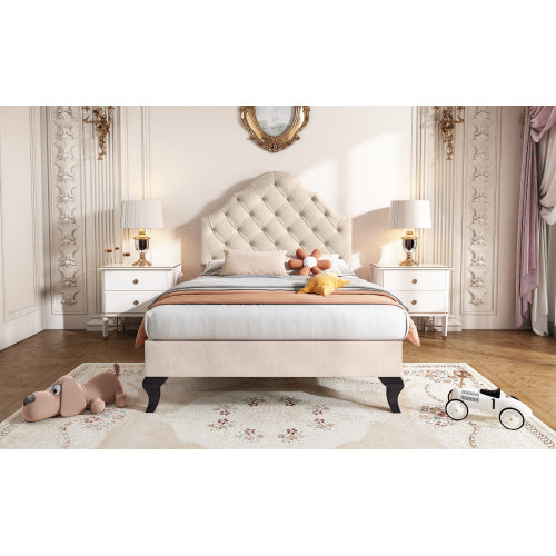 Upholstered Bed 90x190 With Slatted Frame And Headboard, Upholstered Bed With Height-adjustable Headboard, Youth Bed, Single Bed, Wooden Slat Support, Easy Assembly, Velvet, Beige