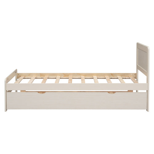 Modern Design Twin Size Platform Bed Frame With Trundle For White Washed Color