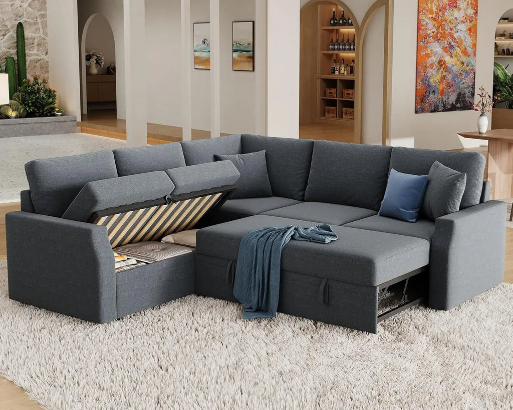Oversized L-Shaped Sleeper Sectional Sofa with Storage Peach Maple