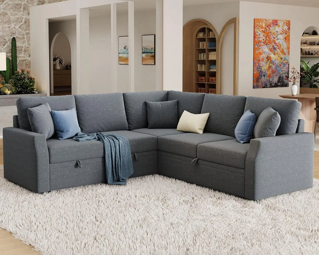 Oversized L-Shaped Sleeper Sectional Sofa with Storage Peach Maple