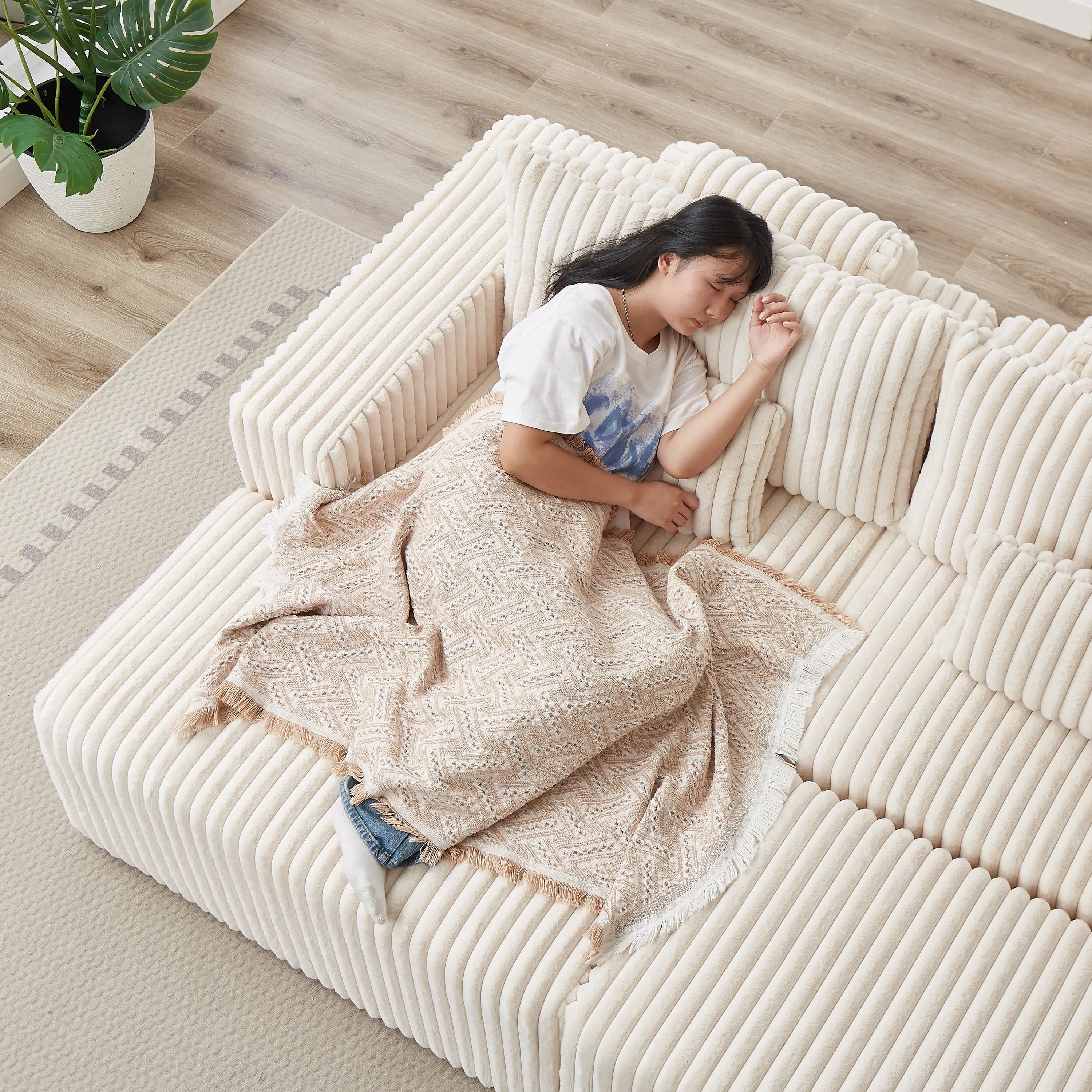 87" Oversized Sectional Lounge Chaise,No Assembly Required,Cloud Plush Sangria Beech