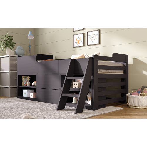 Cabin Bed Mid Sleeper Bed Frame Storage Kids Wooden Bed With Drawers Shelf Storage Low Sleeper Bed 3ft Single Children's White Wooden Bed - 3ft Single 90 X 190 Cm Frame Only