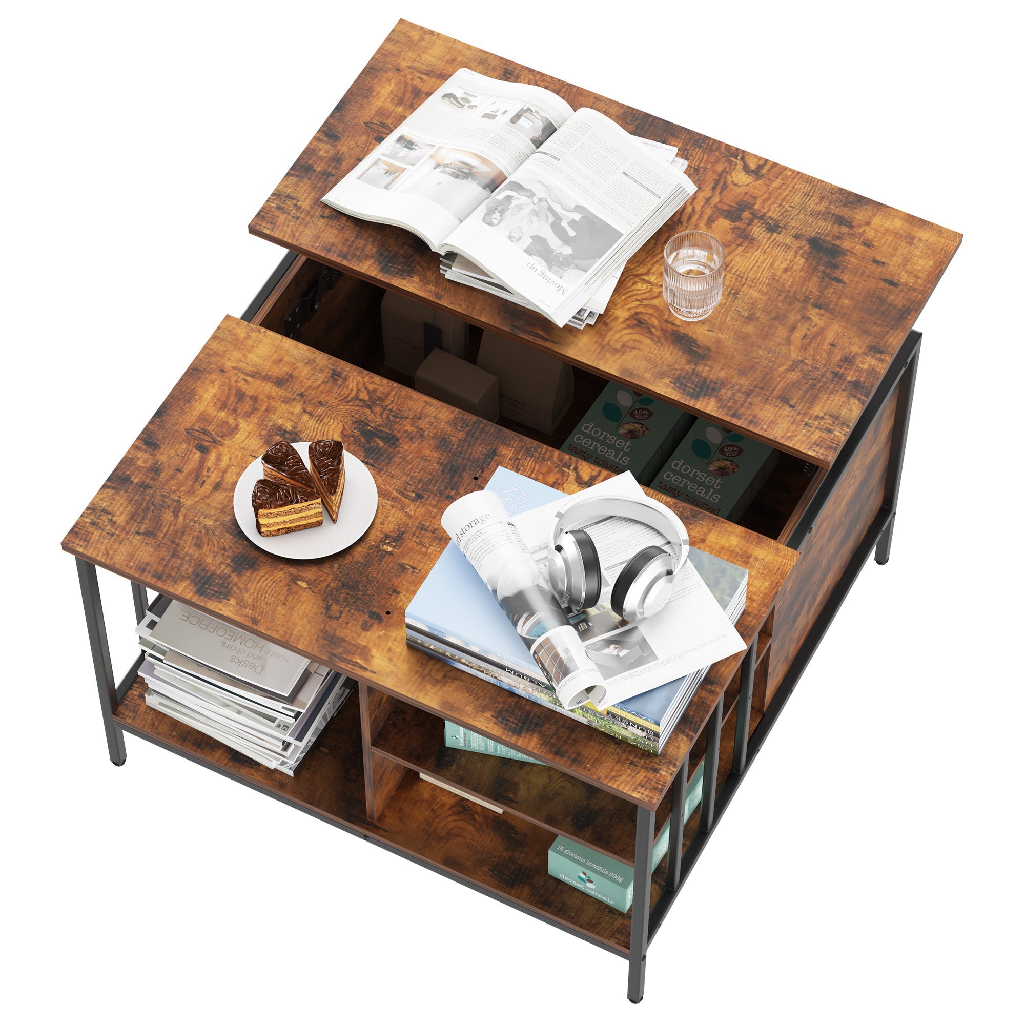 Farmhouse Lift Top Coffee Table With Storage Adjustable Height Living Room Table, Multifunctional Center For Family With Hidden Compartment & 3 Shelves110lbs Capacity, Easy To Clean CJDropshipping