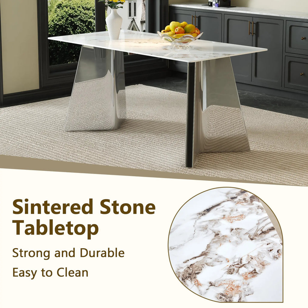 Table and chair set.63*31.4 Inch Luxurious Cold Jade Sintered Stone Sangria Beech
