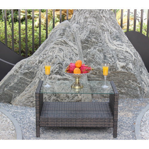 Outdoor Patio Furniture Coffee Table With Clear Tempered Glass CJDropshipping