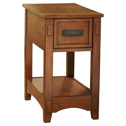 Mission Style 1-Drawer End Table Nightstand in Brown Wood Finish Yellow Crius