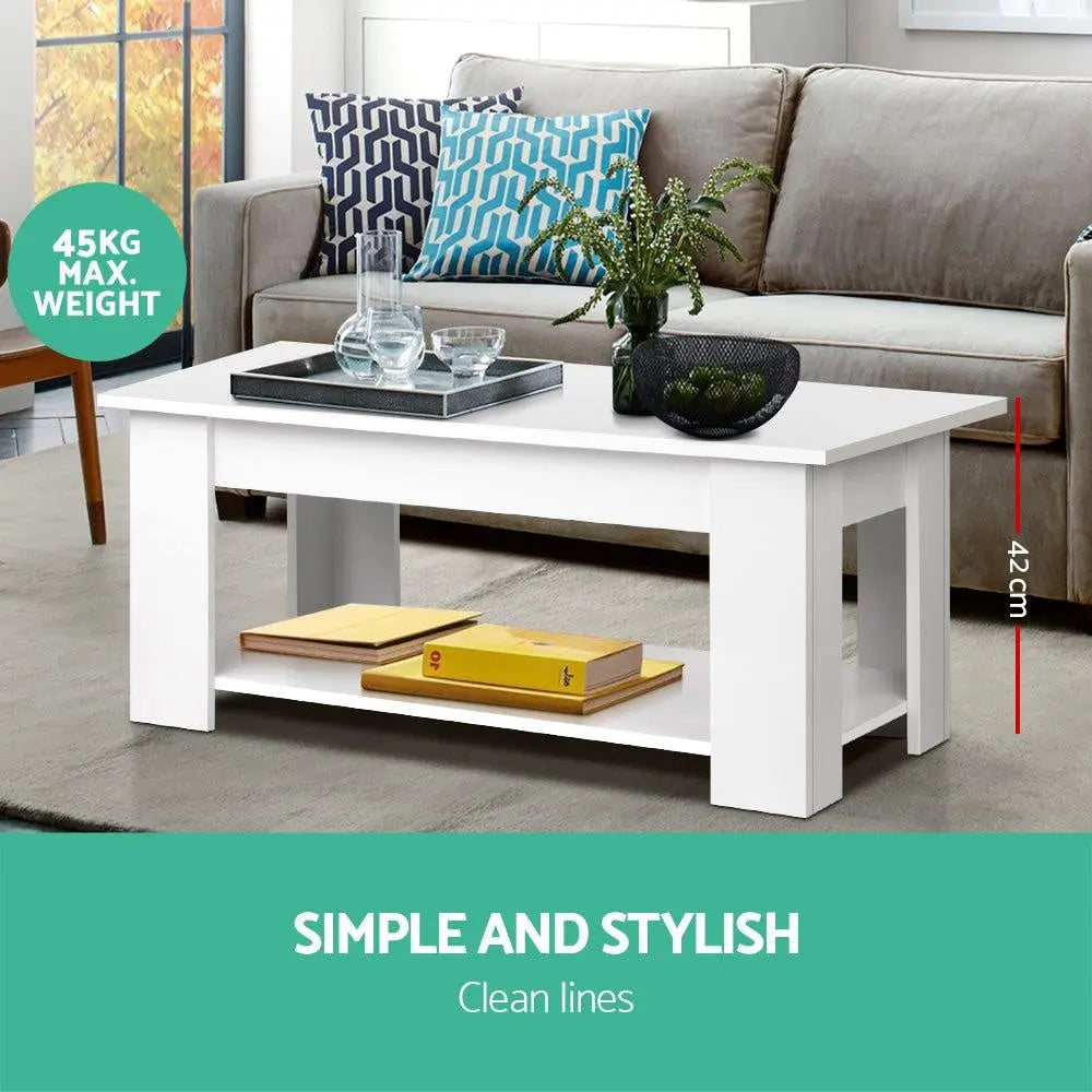 Artiss Lift Up Top Mechanical Coffee Table - White Ultramarine Dione