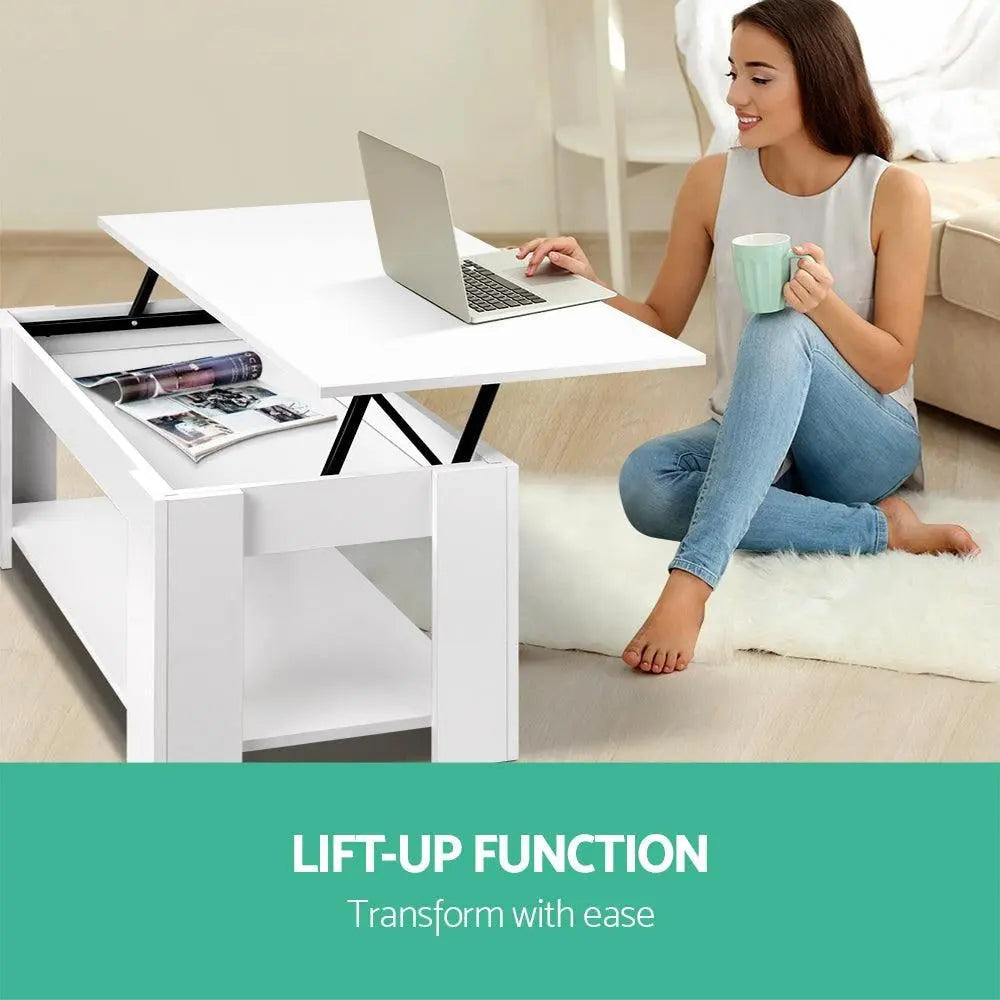 Artiss Lift Up Top Mechanical Coffee Table - White Ultramarine Dione