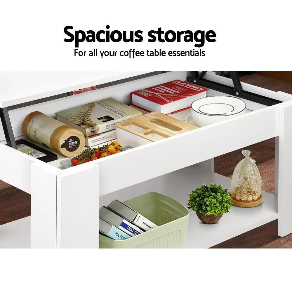 Artiss Lift Up Top Mechanical Coffee Table - White Ultramarine Dione