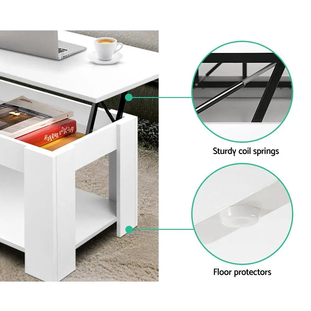 Artiss Lift Up Top Mechanical Coffee Table - White Ultramarine Dione