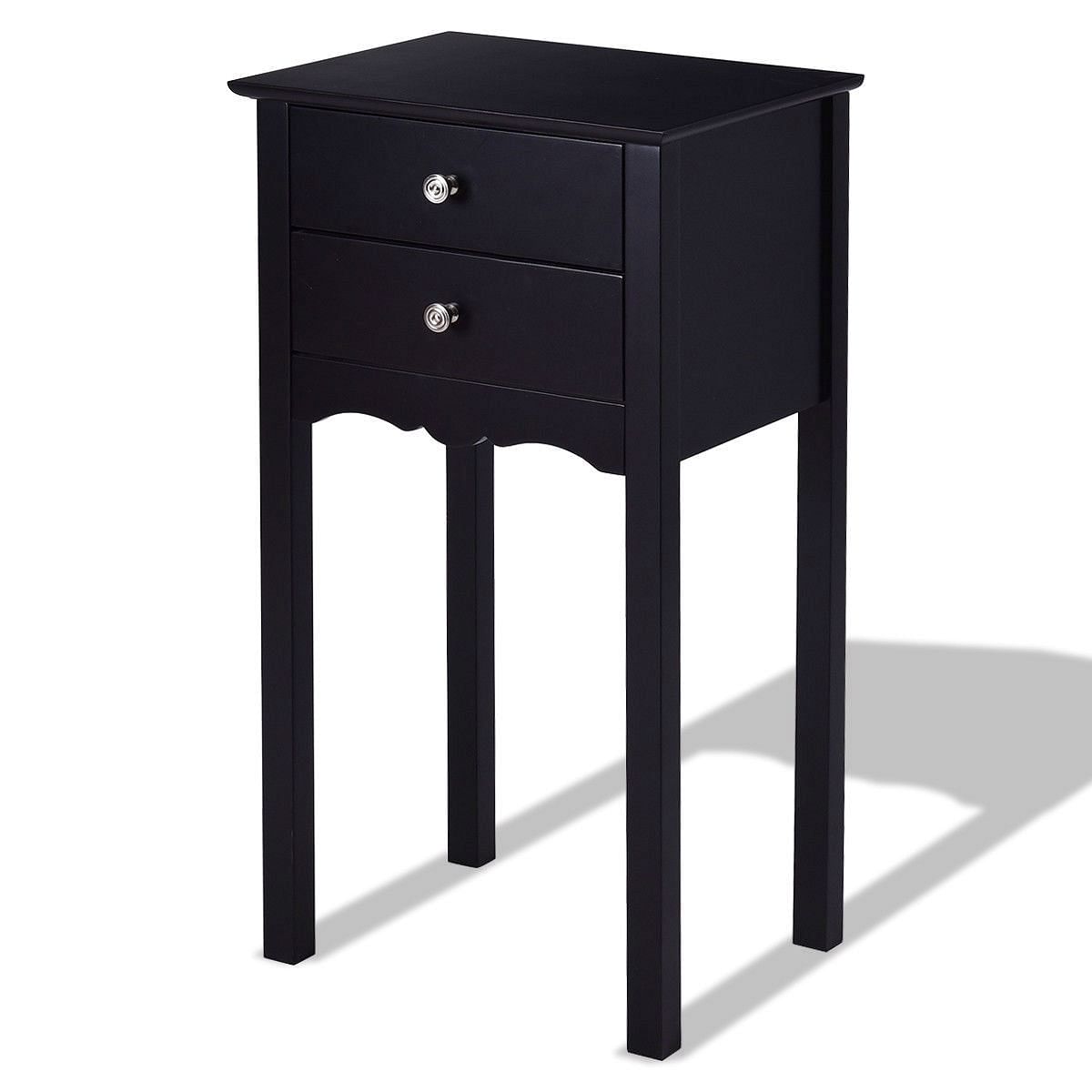 Elegant 2-Drawer End Table Nightstand Side Table in Black Wood Finish Yellow Crius