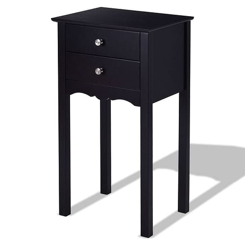 Elegant 2-Drawer End Table Nightstand Side Table in Black Wood Finish Yellow Crius