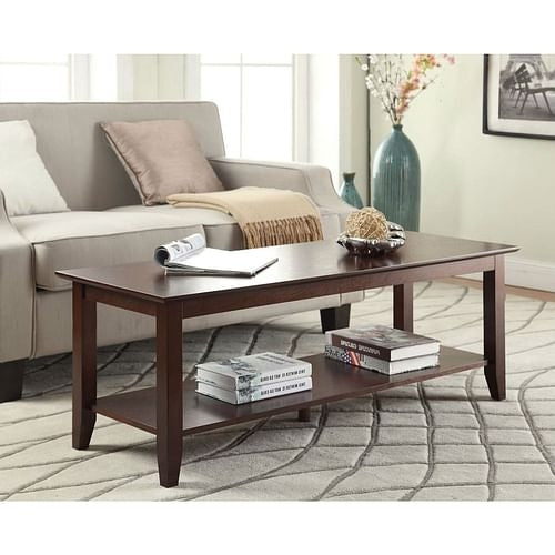 Espresso Wood Grain Coffee Table with Bottom Shelf Yellow Crius